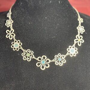 Touchstone Crystal by Swarovski Boho Flower Necklace Turquoise and Green